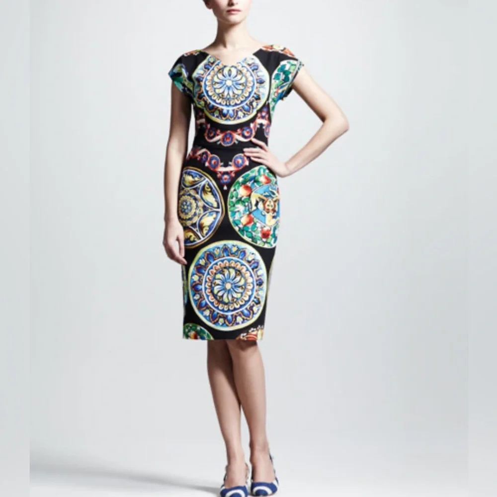 NWOT Dolce & Gabbana Ceramic-Print CAP-Sleeve Dress - Picture 2 of 6